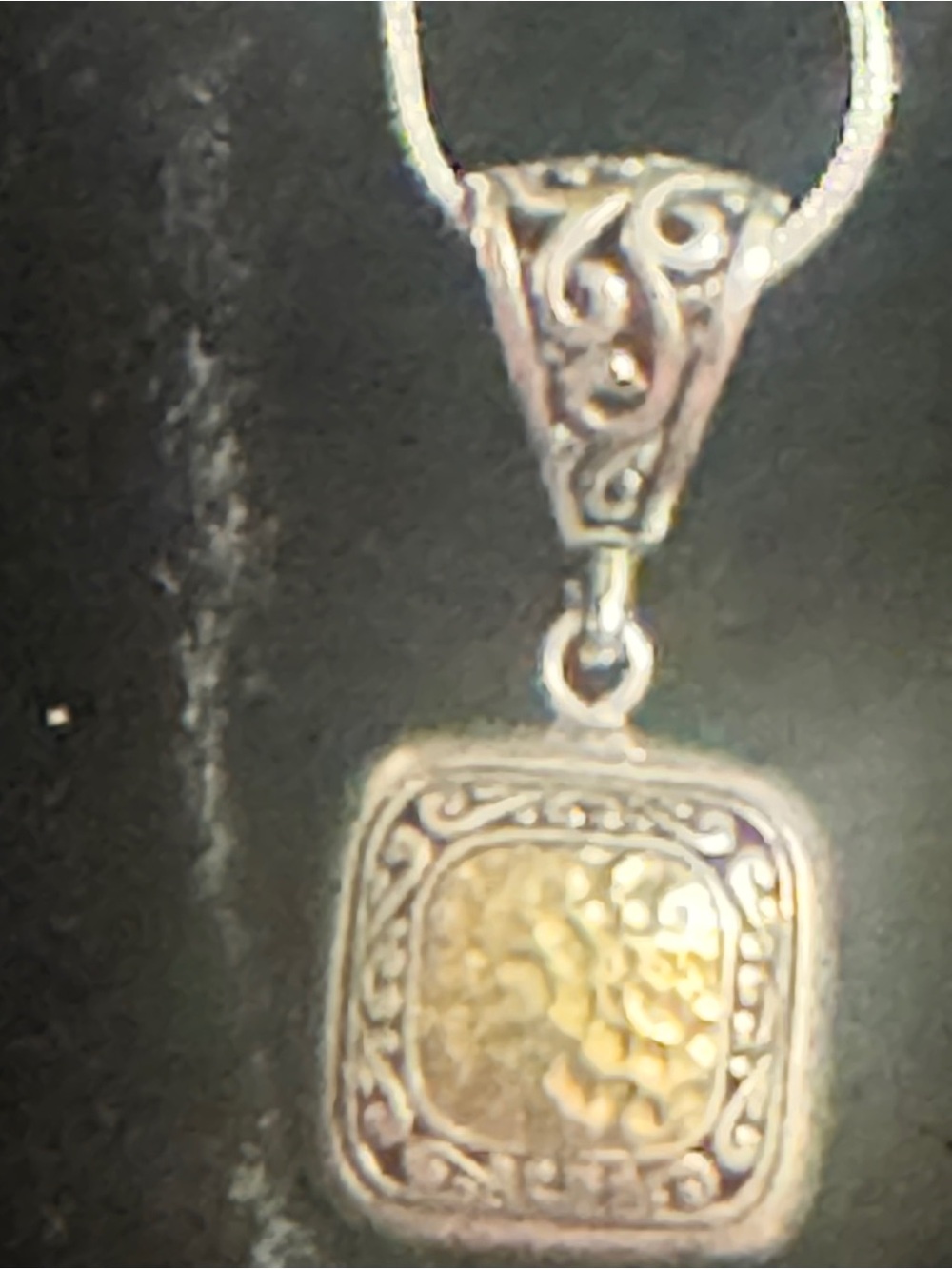 Sterling Silver Gold-Tone Square Pendant Necklace - Elegant Filigree Design